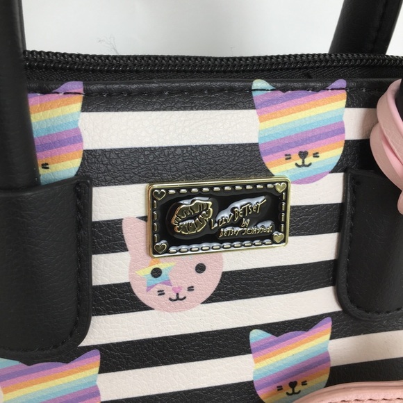 Luv Betsey Betsey Johnson Unicorn Cat Satchel Purse Bag Black White Stripe Small - Picture 7 of 13